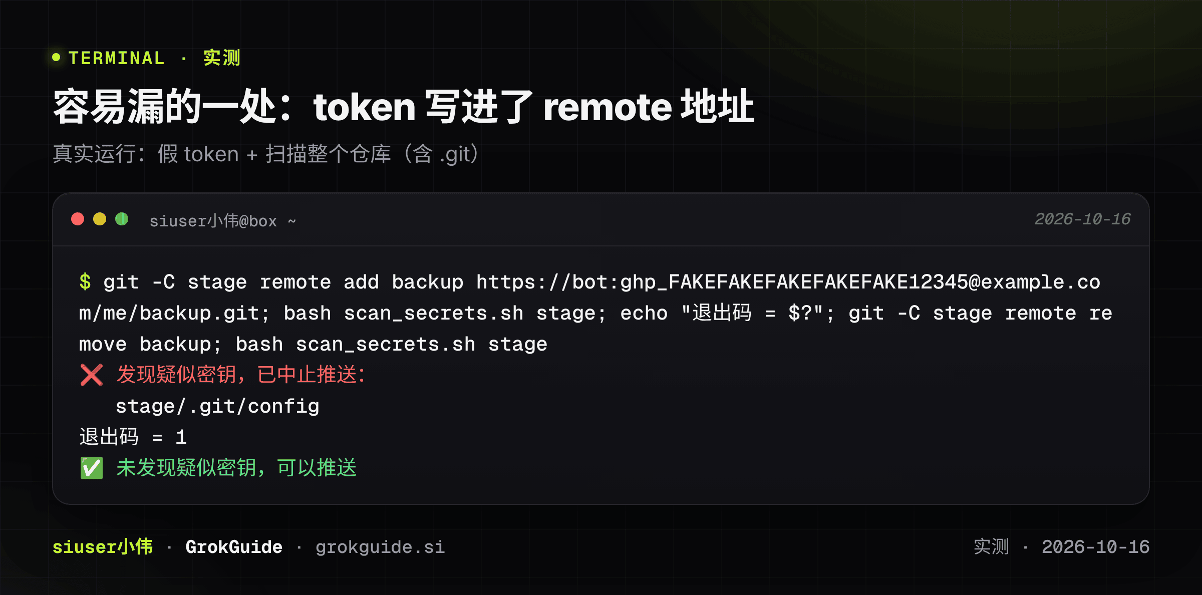 容易漏的一处:token 写进了 remote 地址
